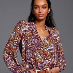 Anthropologie Maeve Colette Peasant Blouse Orange Multicolor Size Medium
